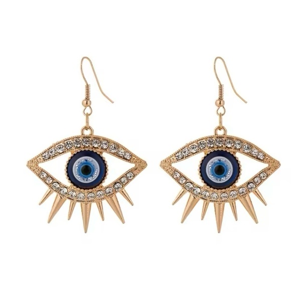 NWOT Rhinestone Evil Eye Statement Drop Earrings - Picture 2 of 4
